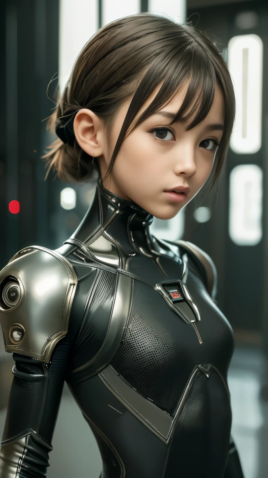 high quality, ​realistic masterpiece, two close friends, Beautiful ten girls, small skinny girls, cute girl face, cyberpunk, Wearing futuristic robotic tactical shear armor cyberpunk suit with cutouts showing abs, skinny athletic body, innocent, playful, Famous actresses of Japan, very beautiful face