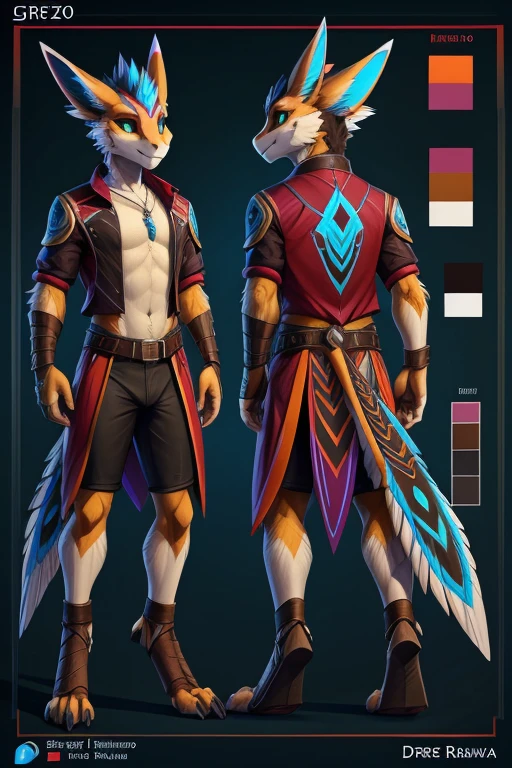 (by deuzion, Greg Rutkowski), hi-res, good graphics, great anatomy, anatomically correct, solo, character sheet, male, Anthro, Species: Avali, Clothing: None