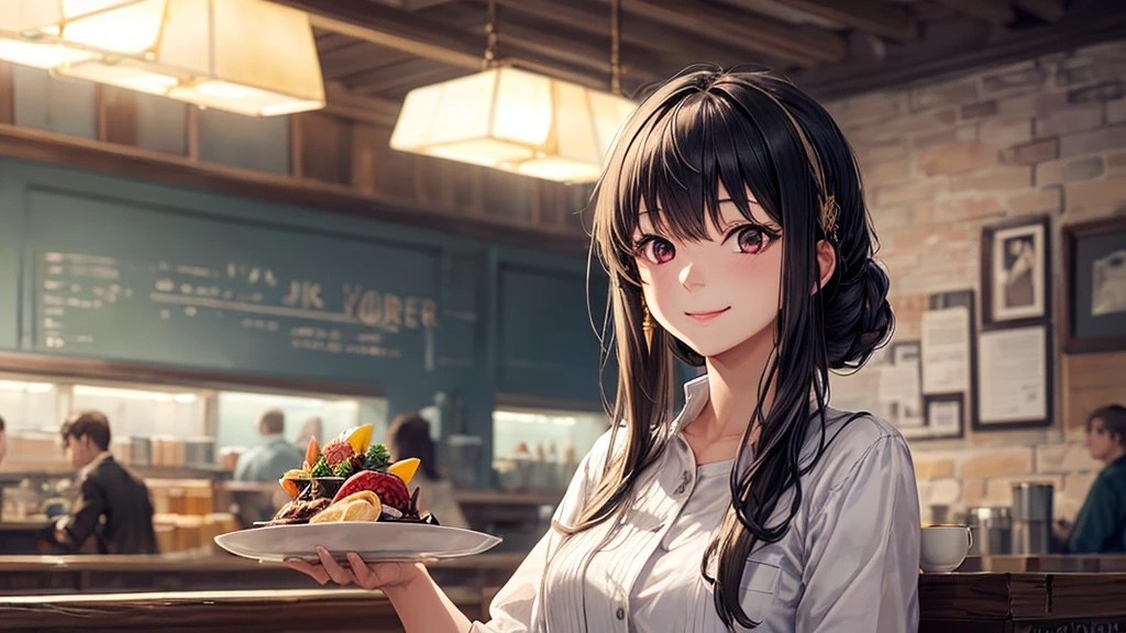(original photo, best quality), 1 girl, YOR, natural lighting, Upper body, cafes, Smile,
Satosh Khan Art Style