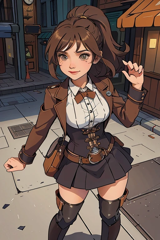 Cute girl in steampunk style and clothes, 3d anime