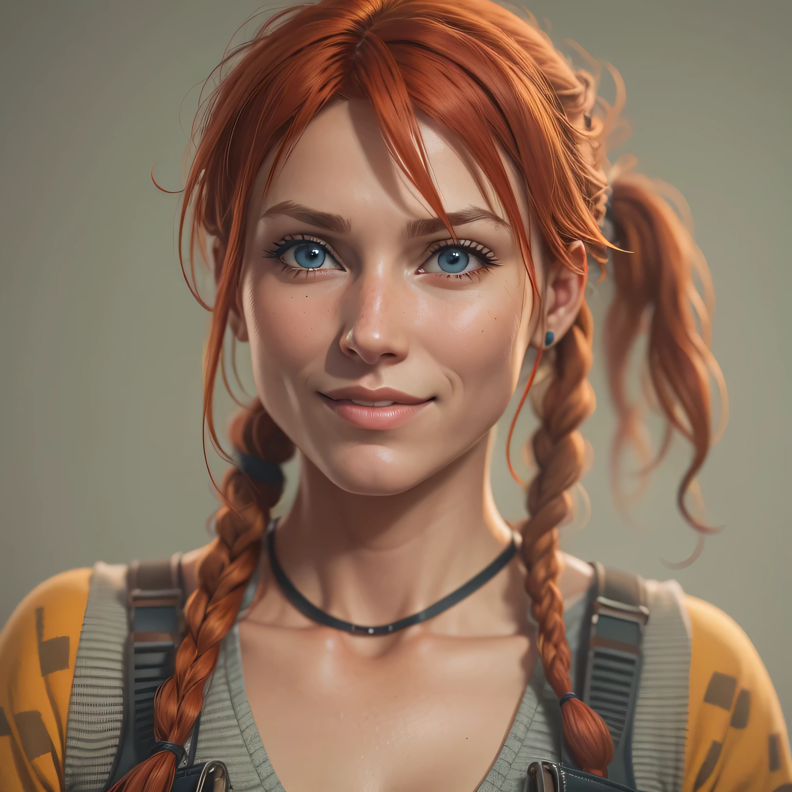 Half body image of grown-up Pippi Longstocking, sexy, photo-realistic, octane render, unreal engine, ultra-realistic, 