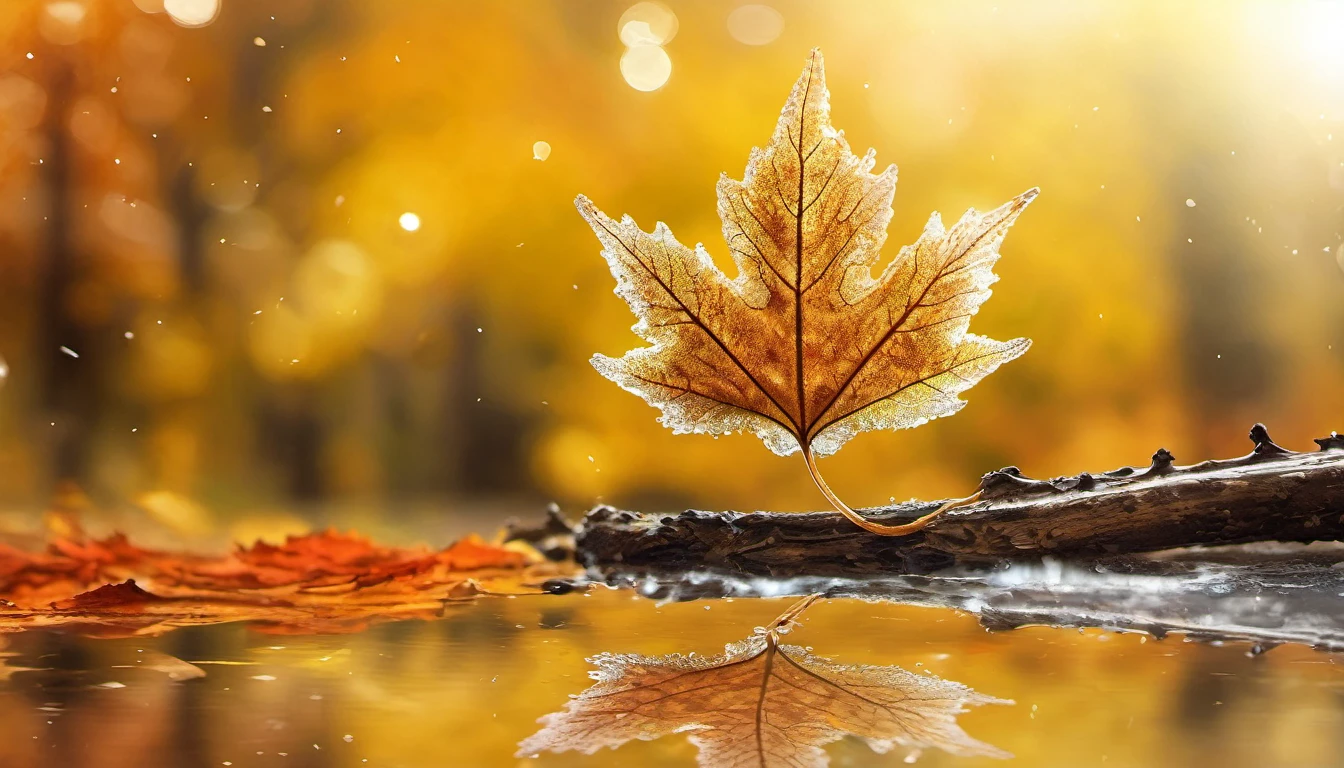 wallpaper, Standing Autumn, maple leaf, wood, null, White cloud, HD detailed, Wet watermark, hyper detail, movie, surrealism, soft light, deep field focus bokeh, ray tracing, diffusion (ultra-fine glass reflection) and surrealism. 