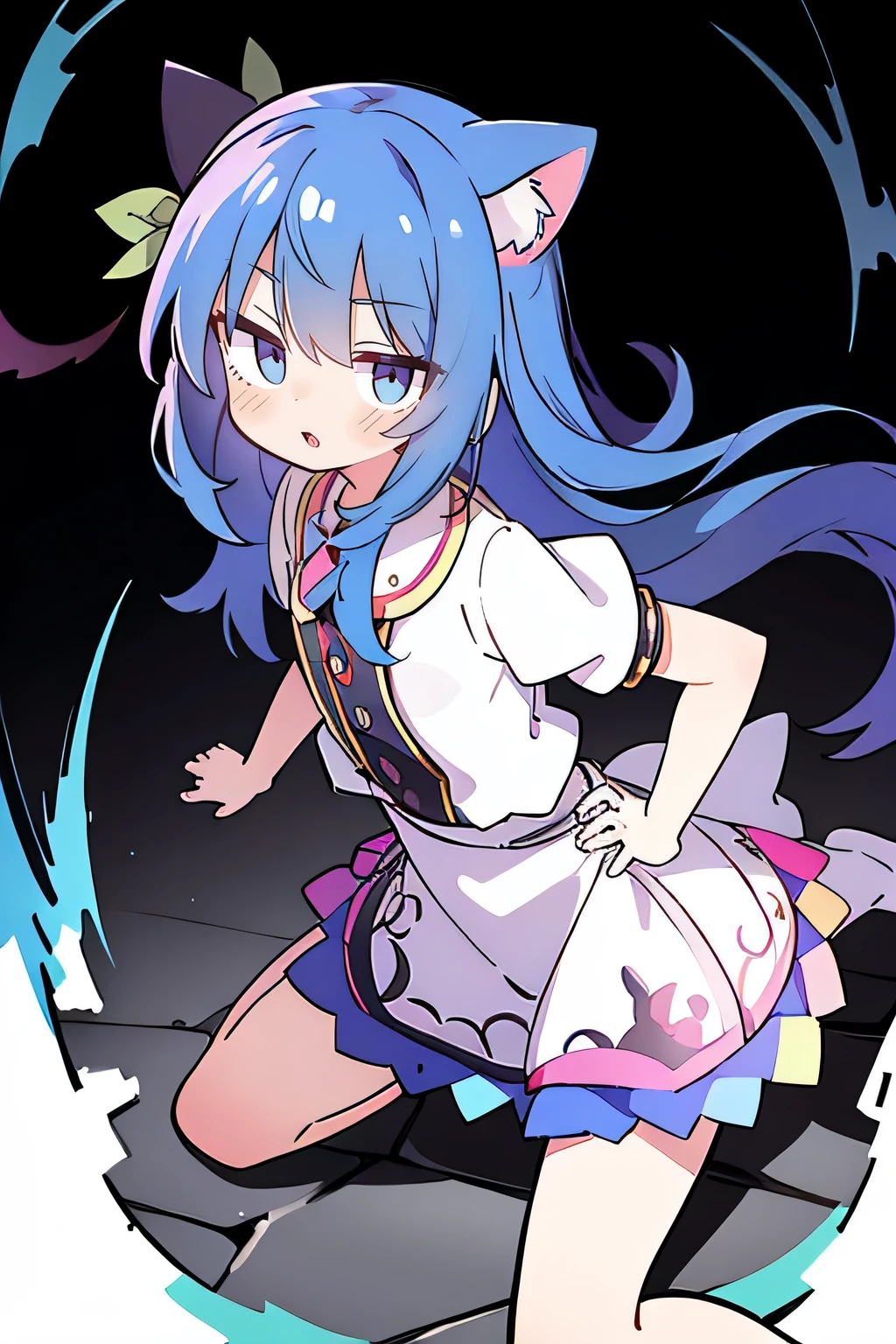 (masterpiece),best quality, expressive eyes, perfect face, 1girl,
Put your hands on your waist,fair, Gorgeous,Japanese cartoons,girl,lola,Hina Angel, blue hair, blue haired, floating clothes,Grab your waist, Grab your waist, hands on hips , hands on hips,sit, sit on ground, Legs on the ground, flat chest,cat ears,