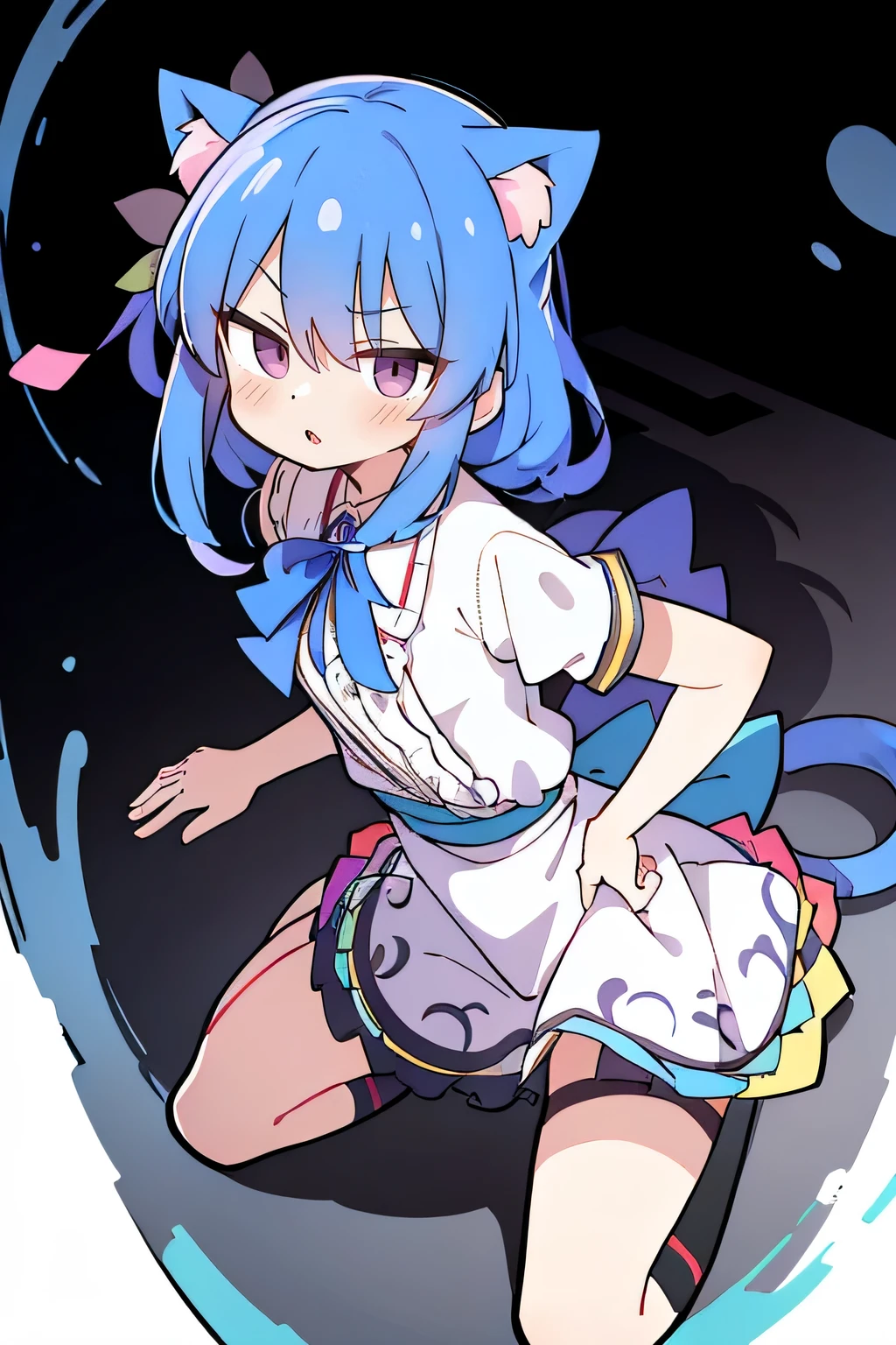 (masterpiece),best quality, expressive eyes, perfect face, 1girl,
Put your hands on your waist,fair, Gorgeous,Japanese cartoons,girl,lola,Hina Angel, blue hair, blue haired, floating clothes,Grab your waist, Grab your waist, hands on hips , hands on hips,sit, sit on ground, Legs on the ground, flat chest,cat ears,