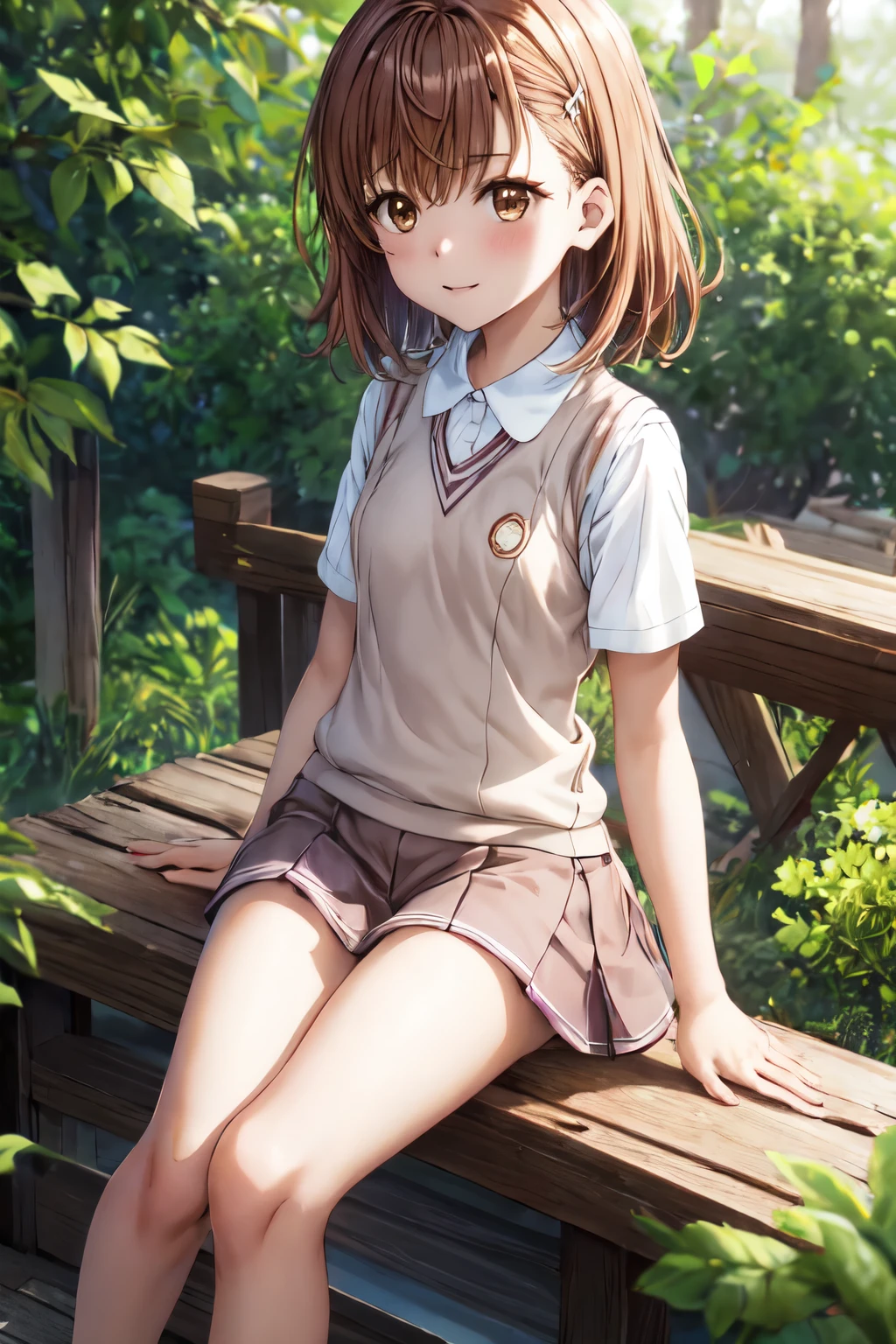 Una chica de anime en un campo de hierba,sentada en la hierba, 1girl, sola,piernas abiertas,Exposed , completamente desnuda, sin censura,piernas abiertas,obra maestra,mejor calidad,censurado, brown hair, Misaka Mikoto, brown eyes, senos, small breasts, completamente , , sonrojarse, Cerco, Censura de mosaicos, pelo corto, piernas abiertas, valla de alambre, tag