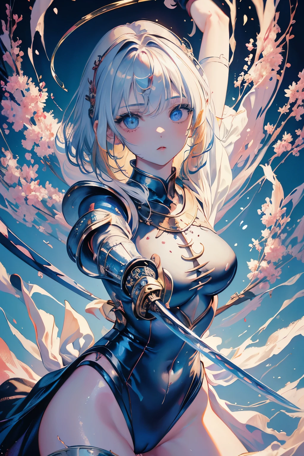 (((highest quality、masterpiece、normal body、8k、detailed face、ultra precision、normal hand、normal finger、5This finger、supreme)))female hero、human、blonde、Silver Breastplate、Racy blue leotard、white pareo、Holy Sword Excalibur、((slave collar、Shattered armor、Tattered leotard、broken armor、Torn leotard、Leotard with holes))、Holy Sword Cut in Two