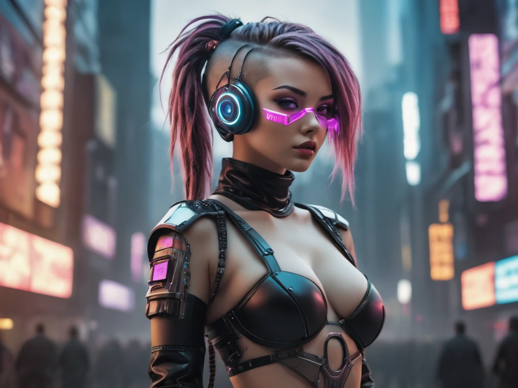 (top-quality,8K,32K,masterpiece,UHD:1.3),ultra high res,(Photorealsitic:1.4),RAW photo, cyber punk girl, nsfw, detailed cute face,cyber punk hair,cyber punk fashion,highly detailed, nsfw, full body, 18+,
,cyber punk city background,Back light effect, lens flare, depth of fields, cyberpunk