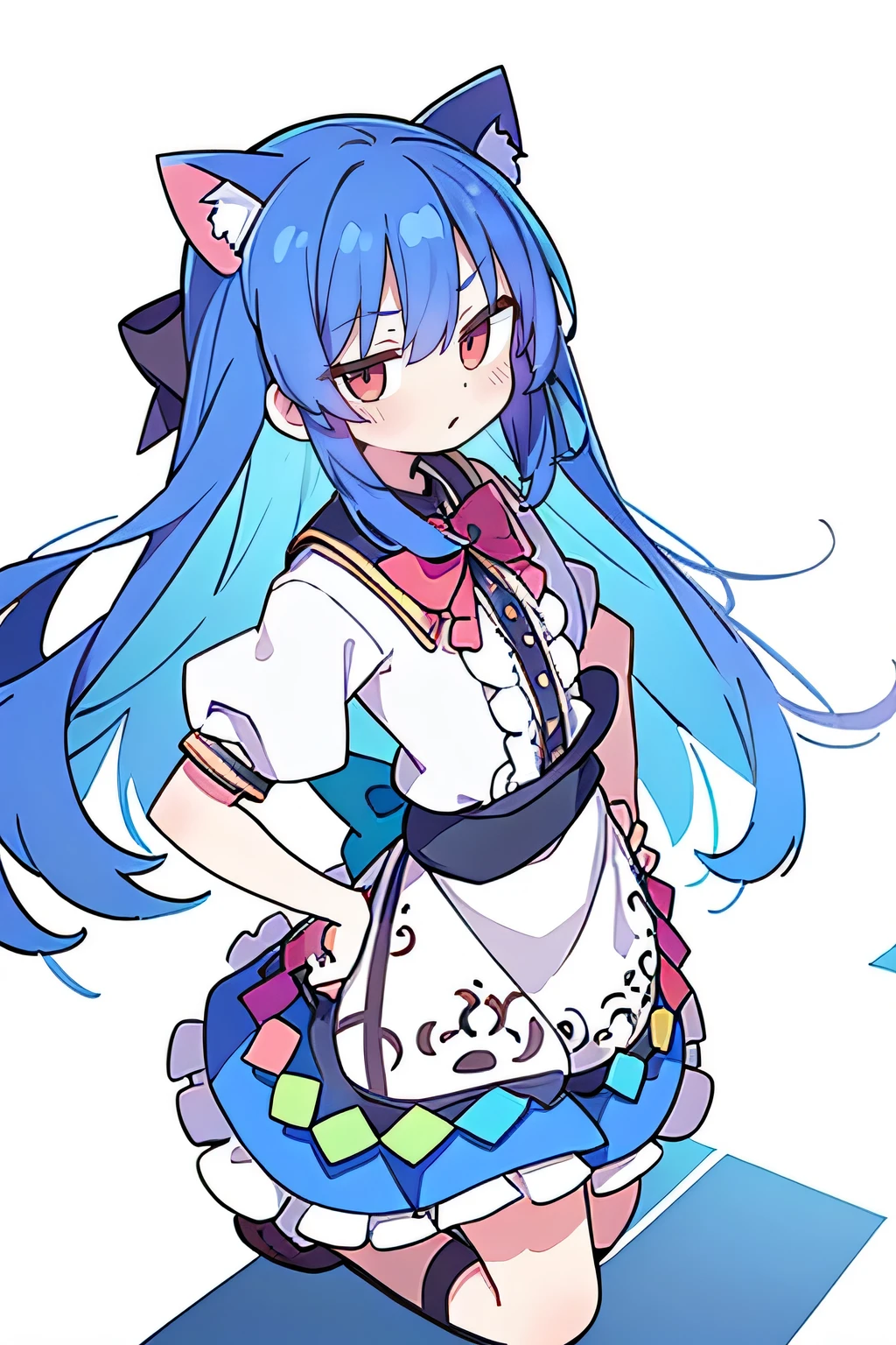 (masterpiece),best quality, expressive eyes, perfect face, 1girl,
Put your hands on your waist,fair, Gorgeous,Japanese cartoons,girl,lola,Hina Angel, blue hair, blue haired, floating clothes,Grab your waist, Grab your waist, hands on hips , hands on hips,sit, sit on ground, Legs on the ground, flat chest,cat ears,red eye,