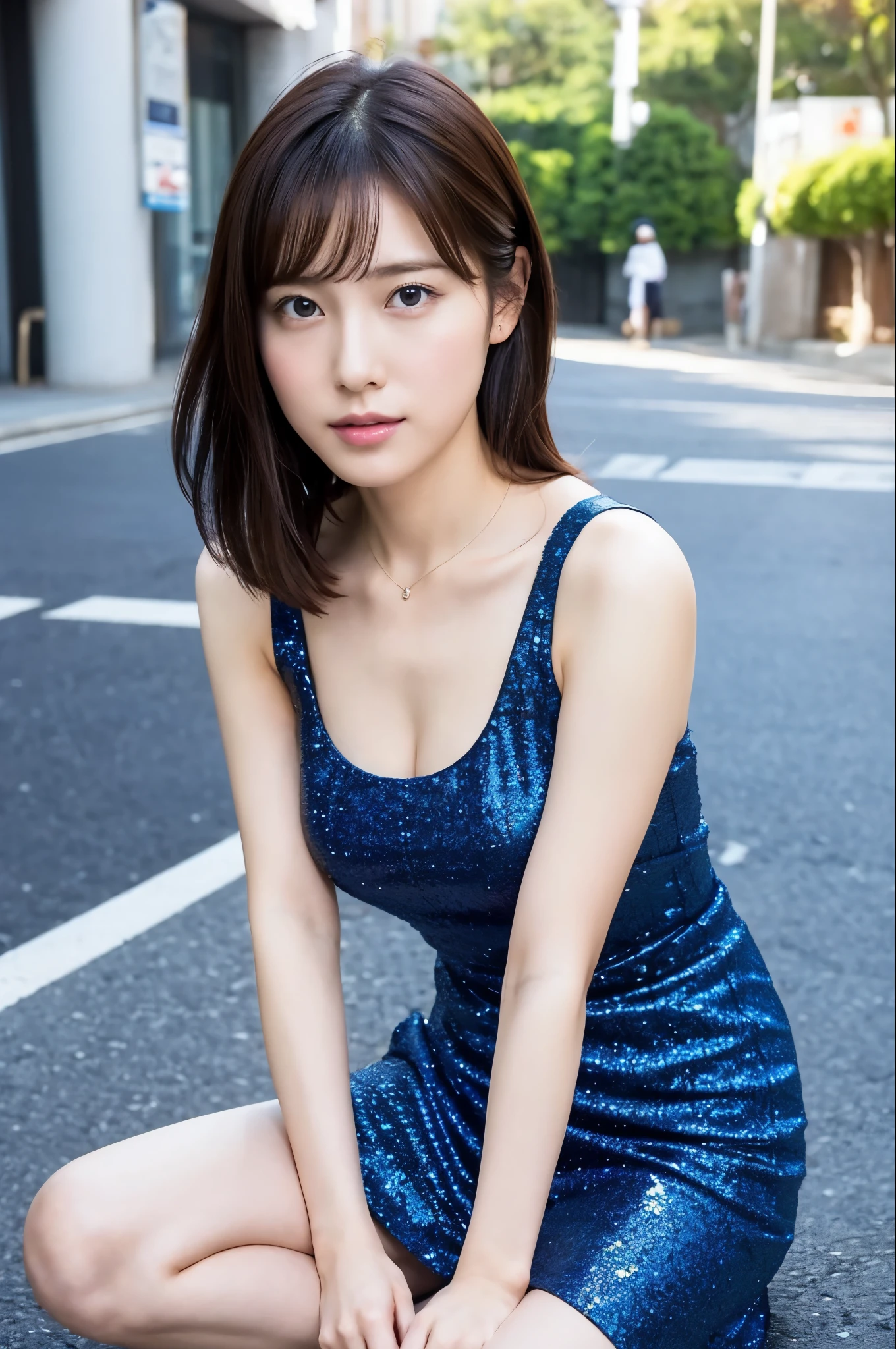 1girl,solo,there is a woman sitting on the ground with her legs crossed, Ayaka, realistic like手グラビアアイドル, like手美少女グラビアアイドル, Chiho, like々cool japanese girl, pretty face with arms and legs, sophisticated gravure idol, Aya Takano, Aya Takano color style, likeい細いグラビアアイドル, likeい官能的なグラビアアイドル, like手グラビアアイドル