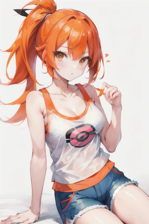 masterpiece, best quality, highres, 1girl, misty (pokemon), orange hair, solo , side ponytail, orange hair , camisole, shorts,