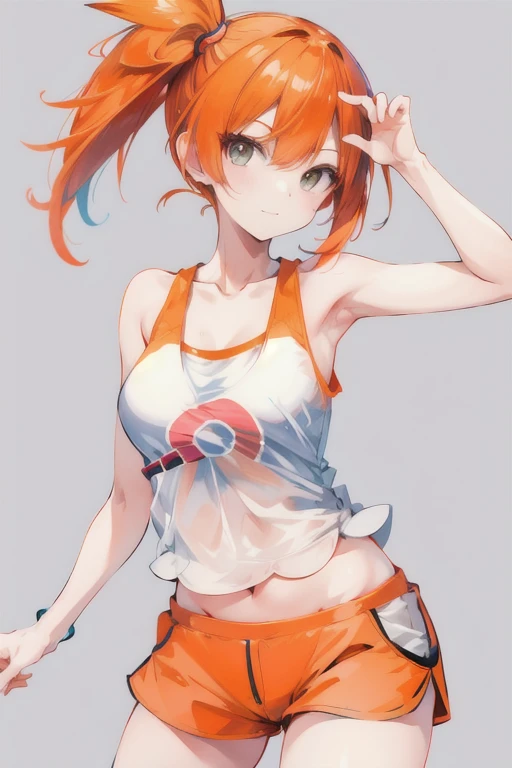 masterpiece, best quality, highres, 1girl, misty (pokemon), orange hair, solo , side ponytail, orange hair , camisole, shorts,