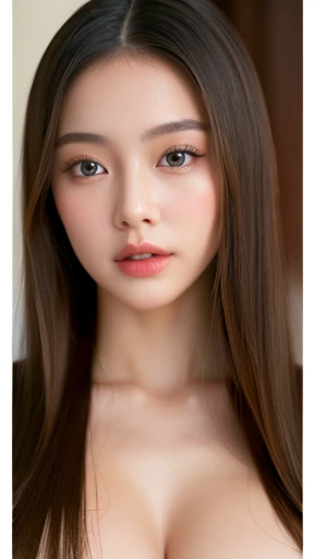 Lifelike， (A masterpiece)， 1 beauty korean girl with a perfect body， Super fine face and eyes，long straight hair，full body shot, medium round breasts ，bulge nipples, Expose cleavage，perfect naked，Extremely Delicately Beautiful，natural make up, nsfw