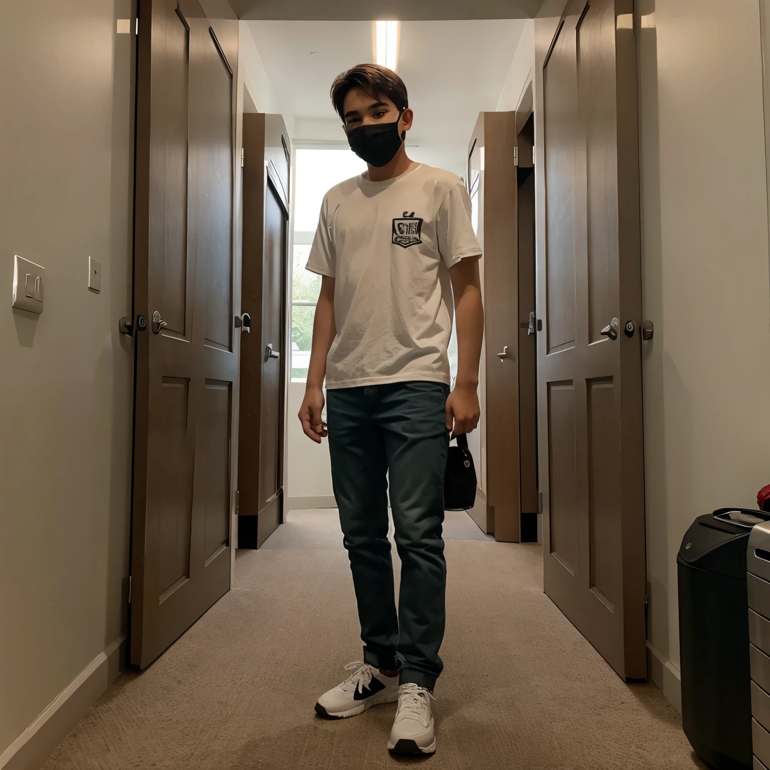 boy wearing face mask full body