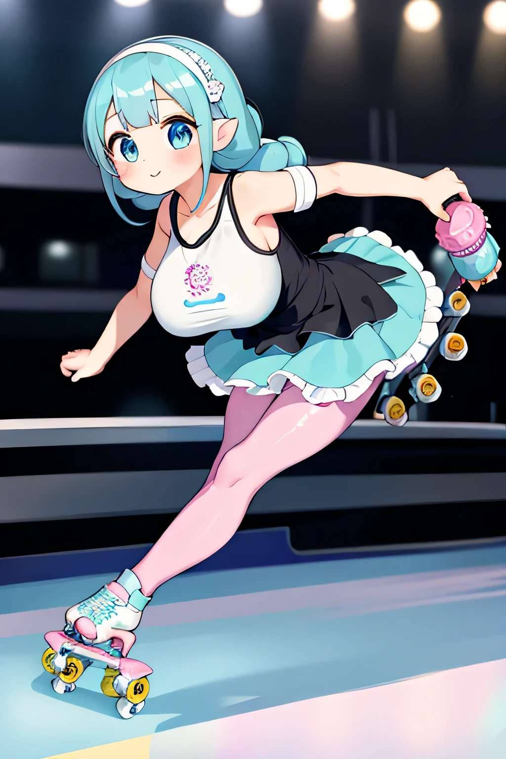 (highest quality:1.4)、(High resolution)、detailed background、(detailed beautiful face:1.4)、anatomically correct、(Depict the normal number of fingers)、(detailed facial expressions)、beautiful and smooth skin、beautiful girl、(huge breasts:1.3)、cute hair color、bob hair、braided ponytail、realistic、perfect body line、Roller skating rink、cute、cowboy shot、
((Two beautiful girls skating on a roller skating rink:1.5))、
By supporting each other while skating, you can feel a sense of unity and friendship.、
I fell down or、Standing up with a smile after stumbling、
Skate with your friends or loved ones in the roller skating rink and draw a heart shape、
It's romantic and cute、
Spandex tight dress、
It fits your body perfectly and creates a cute silhouette.、
A combination of a tutu skirt top and leggings、
Gives a girly and cute impression、
If you pair a colorful tutu skirt with a top that has frills or lace on the upper half, it will look even cuter.、cute