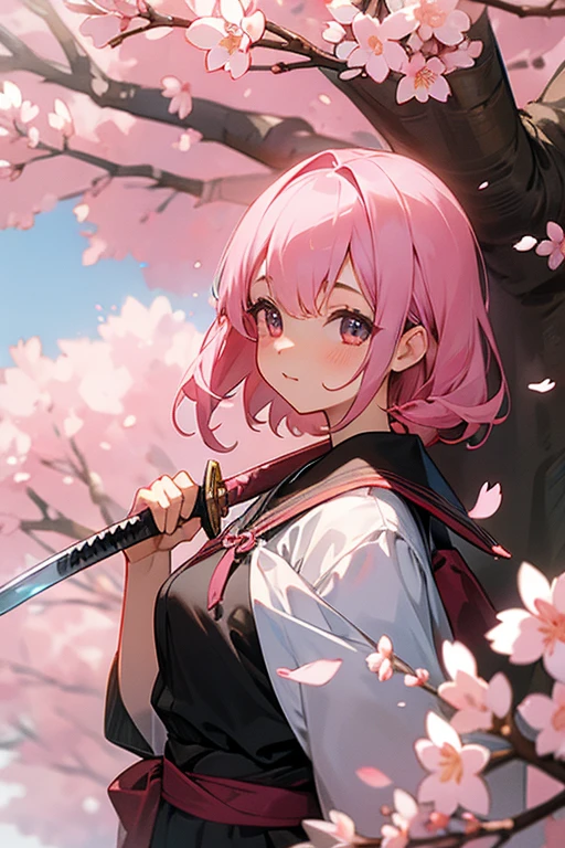 adventurer、cherry blossoms、sword、cute、3×3、young girl