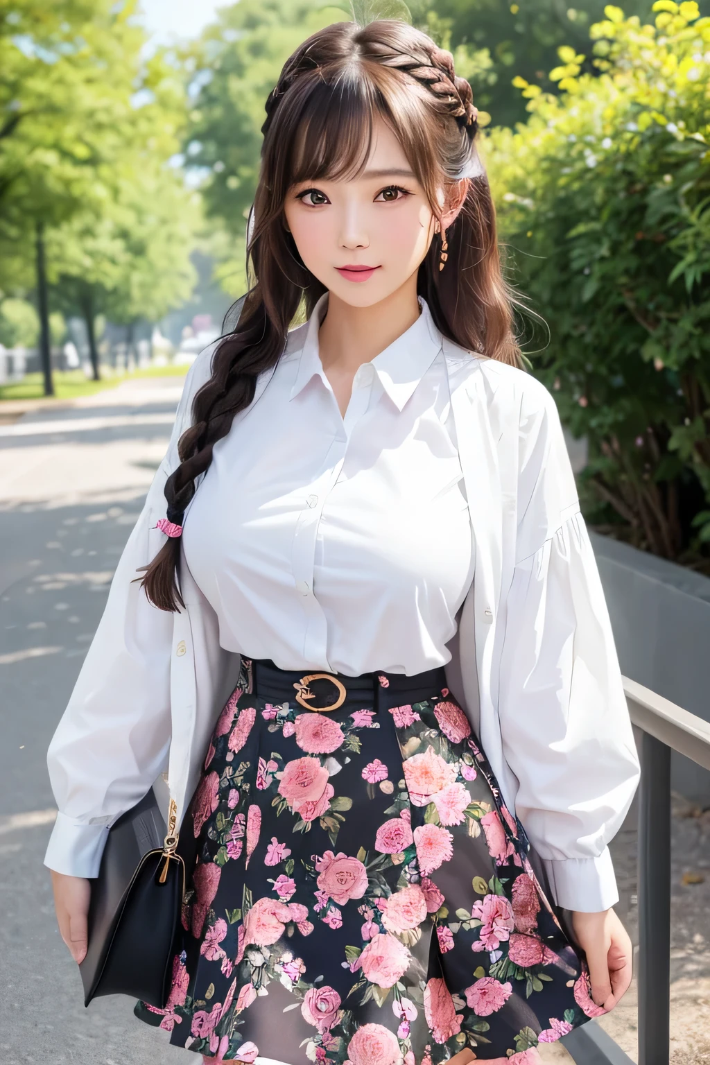 (highest quality:1.4)、(High resolution)、detailed background、(detailed beautiful face:1.4)、anatomically correct、(Depict the normal number of fingers)、(detailed facial expressions)、beautiful and smooth skin、beautiful teenage girl、(huge breasts:1.3)、cute hair color、brown hair、braided long、braided hairstyles、realistic、perfect body line、Looks like a fun atmosphere、cute、cowboy shot、Inside the zoo、

(Three women taking photos with cute animal characters in the kids&#39; area:1.5)、Looking at me with a very happy expression、A big smile、Have fun、

Brightly colored and patterned dresses、Flared skirt dresses and shirt dresses、
Floral skirt with white or pink shirt or blouse、
Bring a light jacket or cardigan to deal with sudden changes in temperature.、Heels or flat shoes、cute