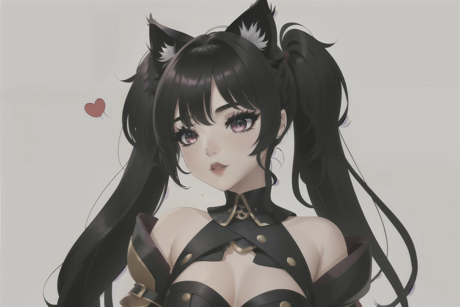 (obra maestra, Mejor calidad), ,((long hair slightly wavy slightly past the shoulders, black bangs, small black pigtails on the sides, cute cat ears, beautiful thin red eyes,)), Detalles intrincados,
Luchadora de almas Evelynn, 1 chica, chaqueta corta, tiene, pantalones, cabello corto, pelo rubio, escote, labios morados, 
 MathLadyMeme, texto, text in english,