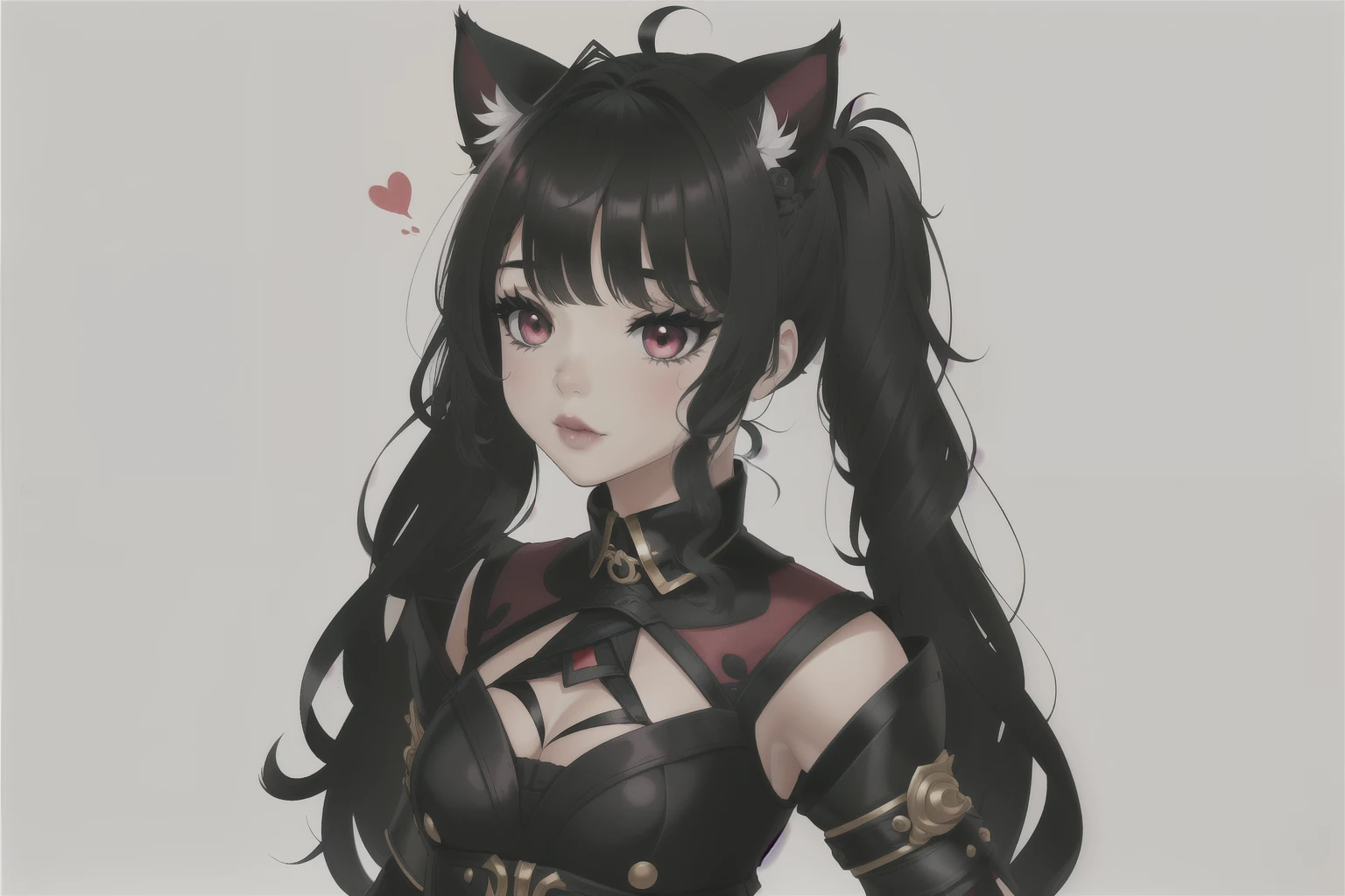 (obra maestra, Mejor calidad), ,((long hair slightly wavy slightly past the shoulders, black bangs, small black pigtails on the sides, cute cat ears, beautiful thin red eyes,)), Detalles intrincados,
Luchadora de almas Evelynn, 1 chica, chaqueta corta, tiene, pantalones, cabello corto, pelo rubio, escote, labios morados, 
 MathLadyMeme, texto, text in english,