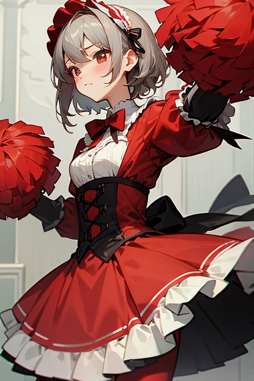 short gray hair, blush, cheerleader、Headbang 2.、Red clothes、Elegant Lolita、Victorian Maiden、