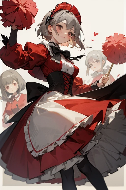short gray hair, blush, cheerleader、Headbang 2.、Red clothes、Elegant Lolita、Victorian Maiden、