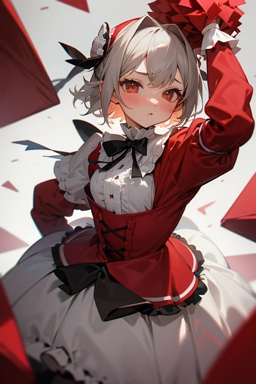 short gray hair, blush, Cheerleader、Headbang 2.、Red clothes、Elegant ta、Victorian Maiden、
