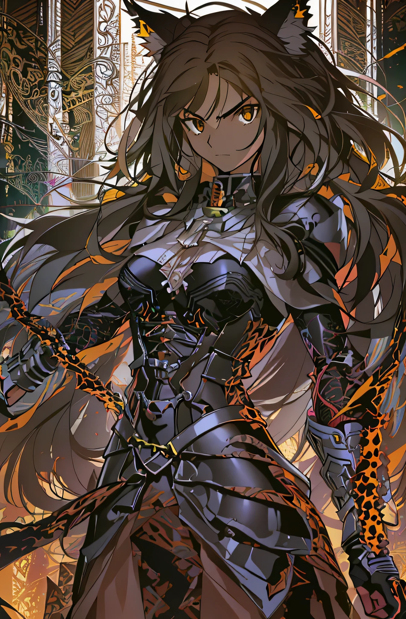 8k, masterpiece, highest quality, best quality, official art, beautiful and aesthetic, extremely detailed, (fractal art: 1.3), colorful, highest detailed, perfect face, athletic upper body, HDR,tall, athletic figure, Detailed face, Detailed eyes, brown eyes, perfect face, perfect eyes, ( 1mal, 1knight, slim waist, handaome face, pretty face, long brown hair, sharp jawline, tannned skin, sharp jawline, browm eyes, light armor, hero suit, black lipstick, black eyeshadow, brown hair, wolf cut, Standing, menacing pose, strong pose, holding sword, holding a claymore sword, holding a greatsword, big sword, Red glowing aura, menacing expression 