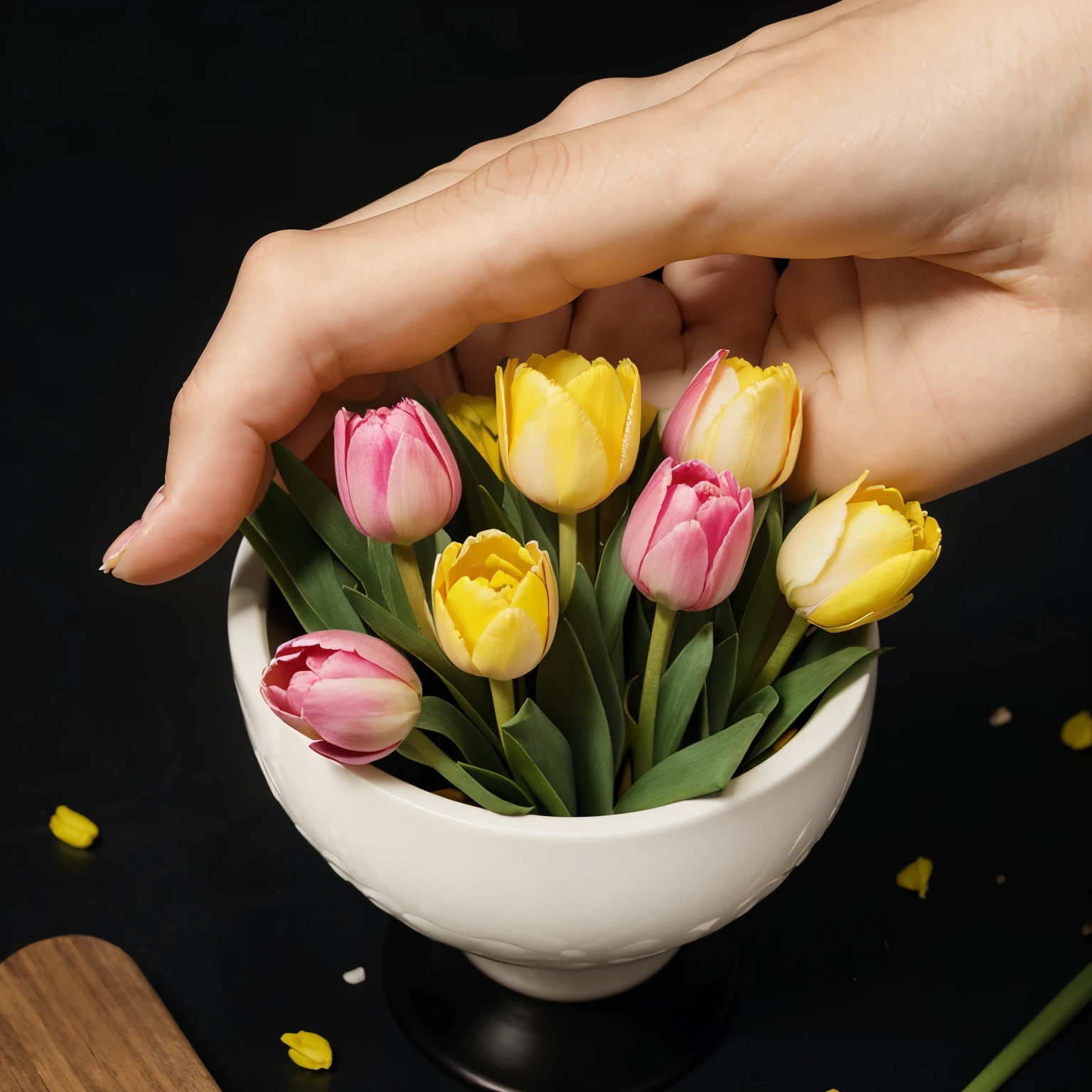 Yellow and pink tulips animated mobile wallpaper with black backgrund