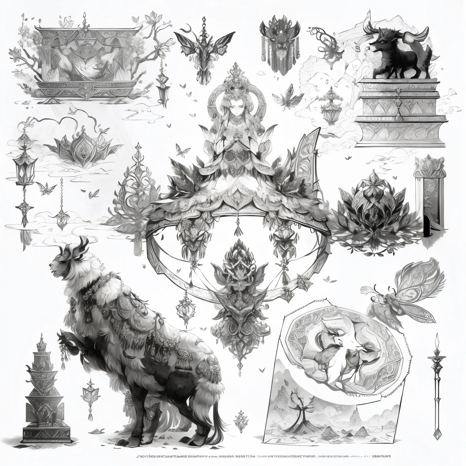 mythological butterfly with lamb head, intricate details illustration, engravings, ornamental aesthetics intricate, ivan shiskin, intricate ornaments, intricate elements, intricate fine ornaments, thomas veyrat intricate, detailed illustrations, alexandra fomina, elaborate ink illustration