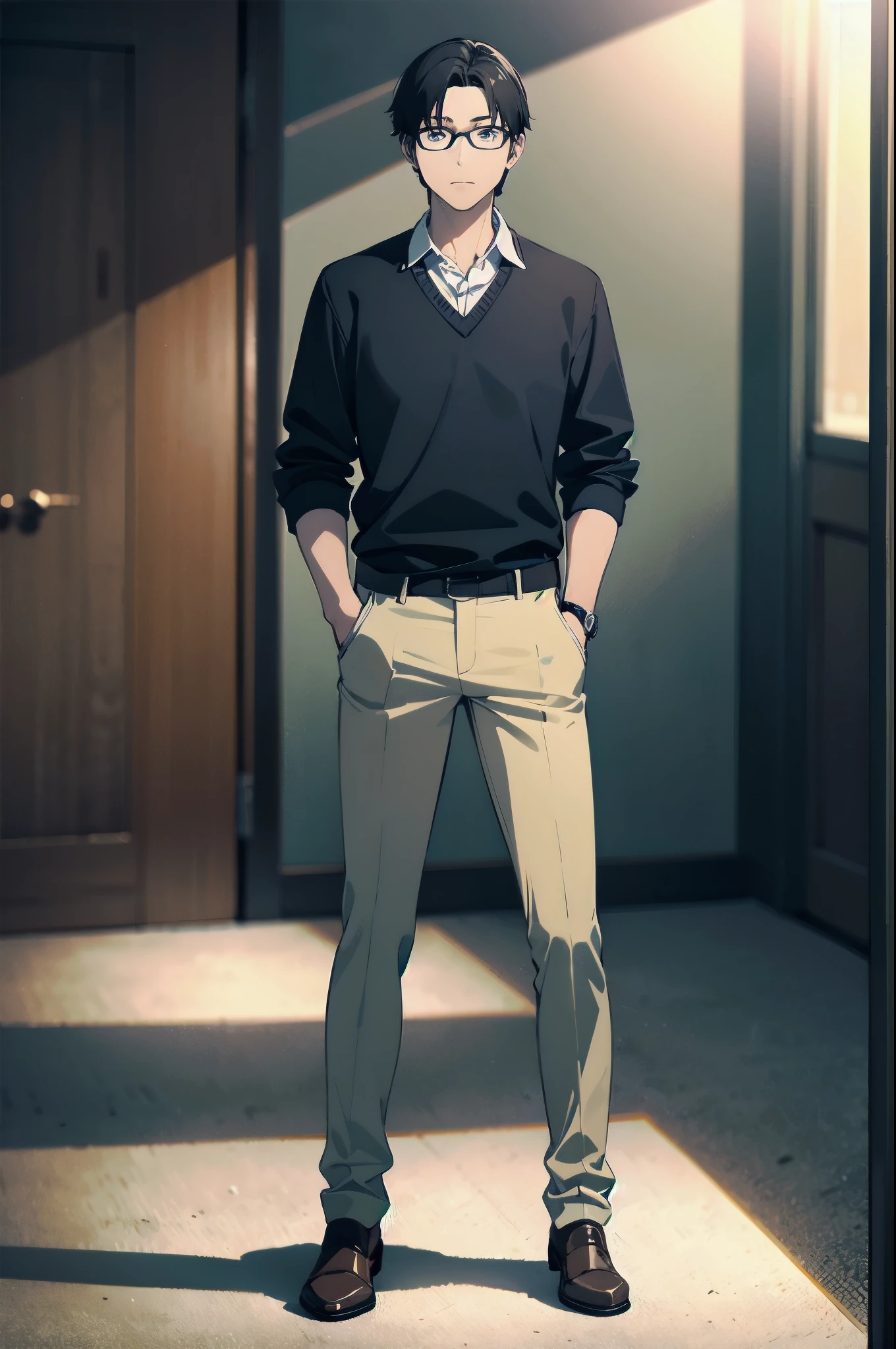 masterpiece, 32k, extremely detailed, finely detail, intricate details, 
BREAK
(absurdres:1.1, highres:1.1, ultra detailed:1.1),
insanely detailed, absurdres, 
(high resolution:1.1, ray tracing:1.1, refraction:1.1)
((1man)),  
BREAK
office casual, 
BREAK
standing, (((full body))), long shot, 
BREAK