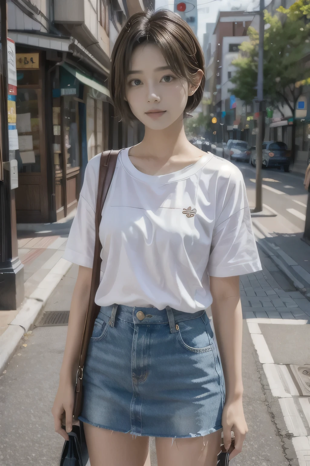 realistic texture、Very nice 15 year old girl、Japanese、Cute short hair、mini skirt、