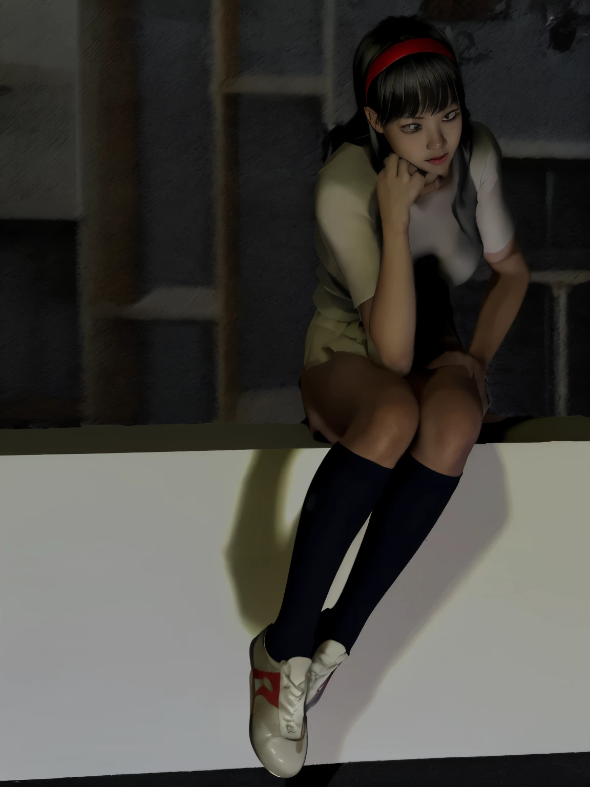 (dark photo、unity、8k wallpaper)、(very delicate and beautiful)、(masterpiece)、(highest quality:1.2)、(超A high resolution:1.3)、(beautiful realistic asian),beautiful lighting、perfect lightning、realistic shadow、fine skin、Super detailed、detailed face and eyes、realistic eyes、sharp pupils、Huge , inside the classroom、School、sunset、beautiful face、blurred background、(japanese woman)、shiny skin、side up、美しいblack hair、dull bangs、Japan High School Sailor Uniform、pleated mini skirt、gentle smile, ((table top, highest quality)), (shiny skin), cinematic lighting, Physically based rendering, award-winning, highly detailed skin, highly detailed face, Beautiful eyes in every detail, Carl Zeiss 85mm F/1.4, (Standing position), (cumin , on the chest and thighs), she'She's a very cute , (black hair, straight long hair, open your eyes, blush), big cleavage, (sailor blouse, Pull up the pleated skirt yourself:1.3), watching from a distance, (navy knee socks, thigh focus),art by、