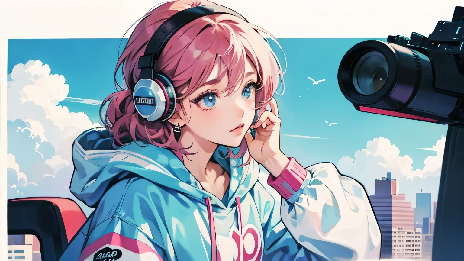 city pop hoodie girl headphone 80's style