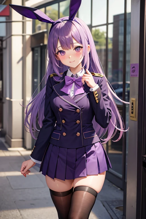 Purple hair ears anime girl, purple eyes, shy blush, Uniforms