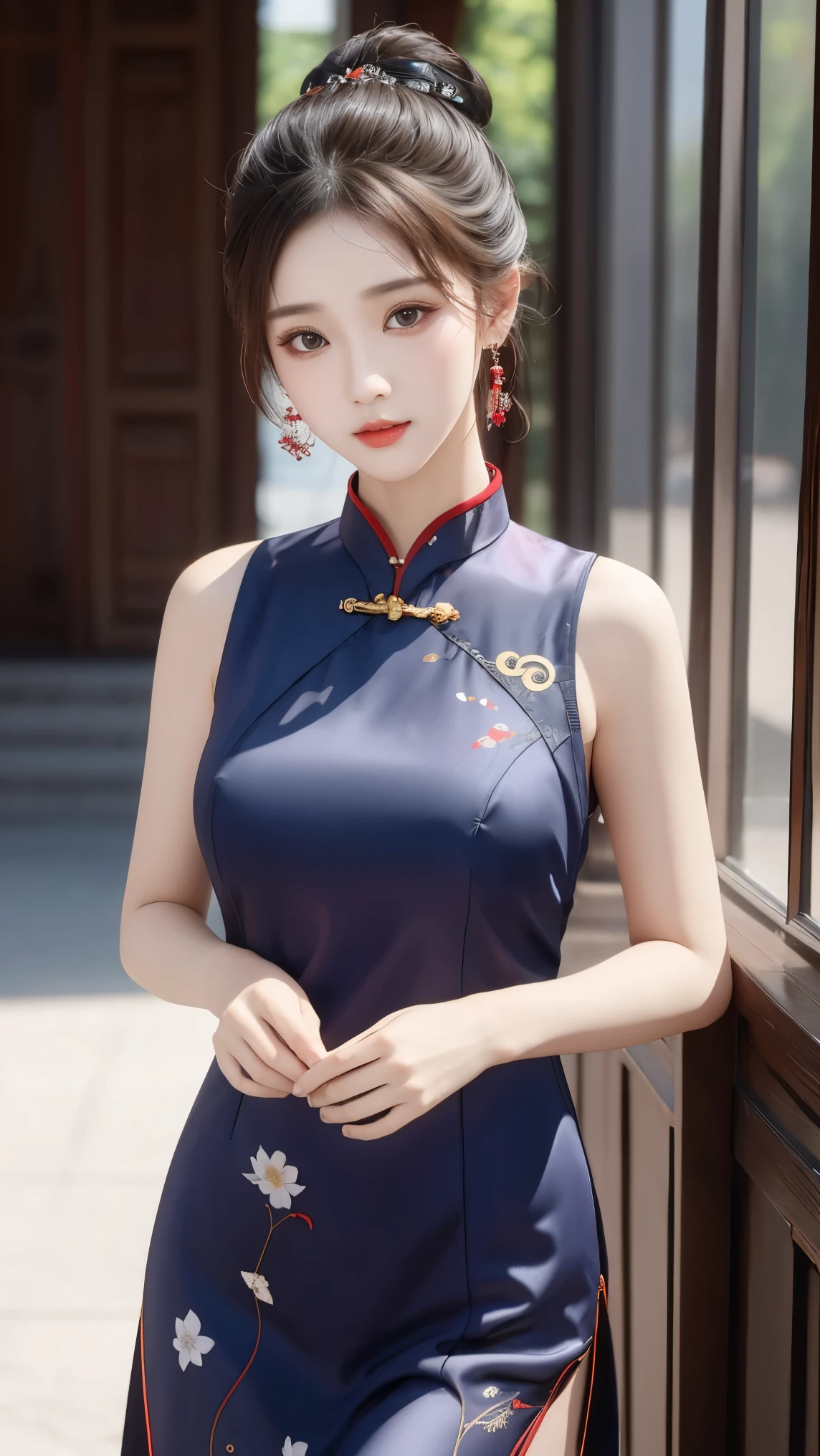 Ultra-realistic 8k, CG, flawless, Cute expression, intricate details, 18-year-old girl wearing chiffon cheongsam, best quality, Realistic photos,
