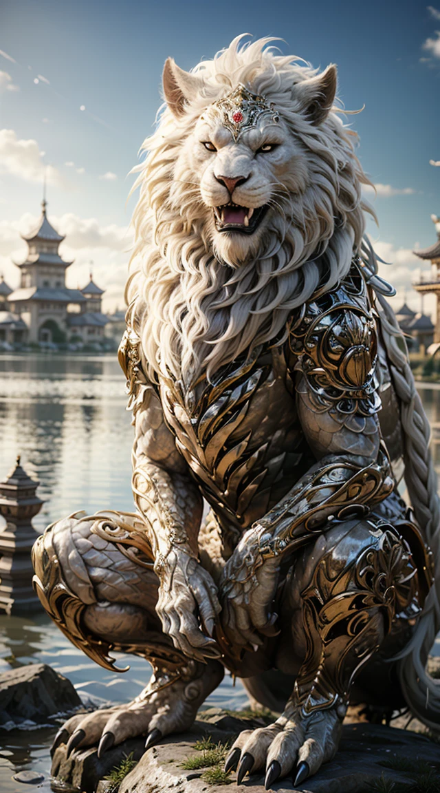 Anthropomorphic beasts、Banya，master piece，foot nail，pale，sickle，Safety，layered hair，inflammation，white color，fur，pastel green，metal armor，Great Wilderness Eastern Meridian，Dream state、fanciful、ultra high resolution，expensive、expensive品質，Export details