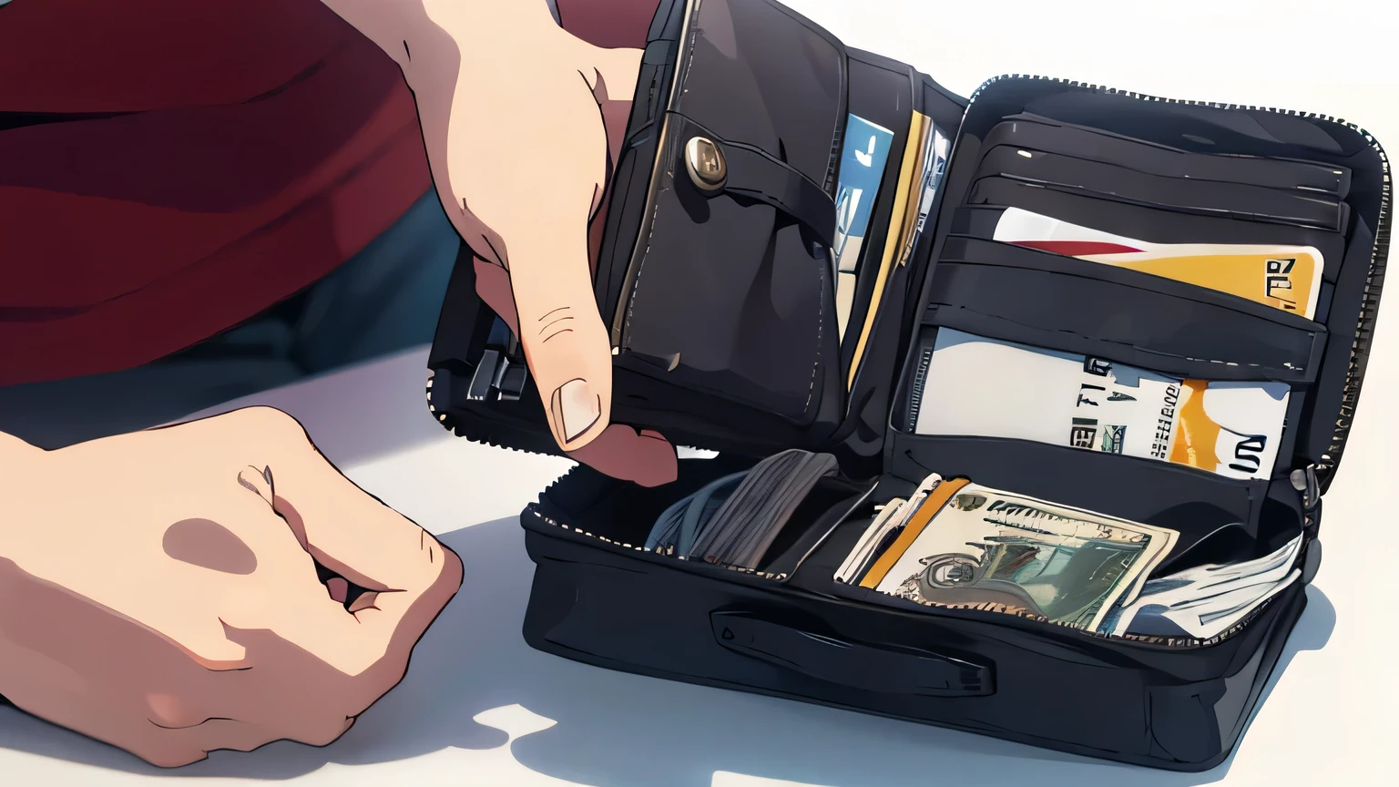 Image of wallet open and shaking up and down