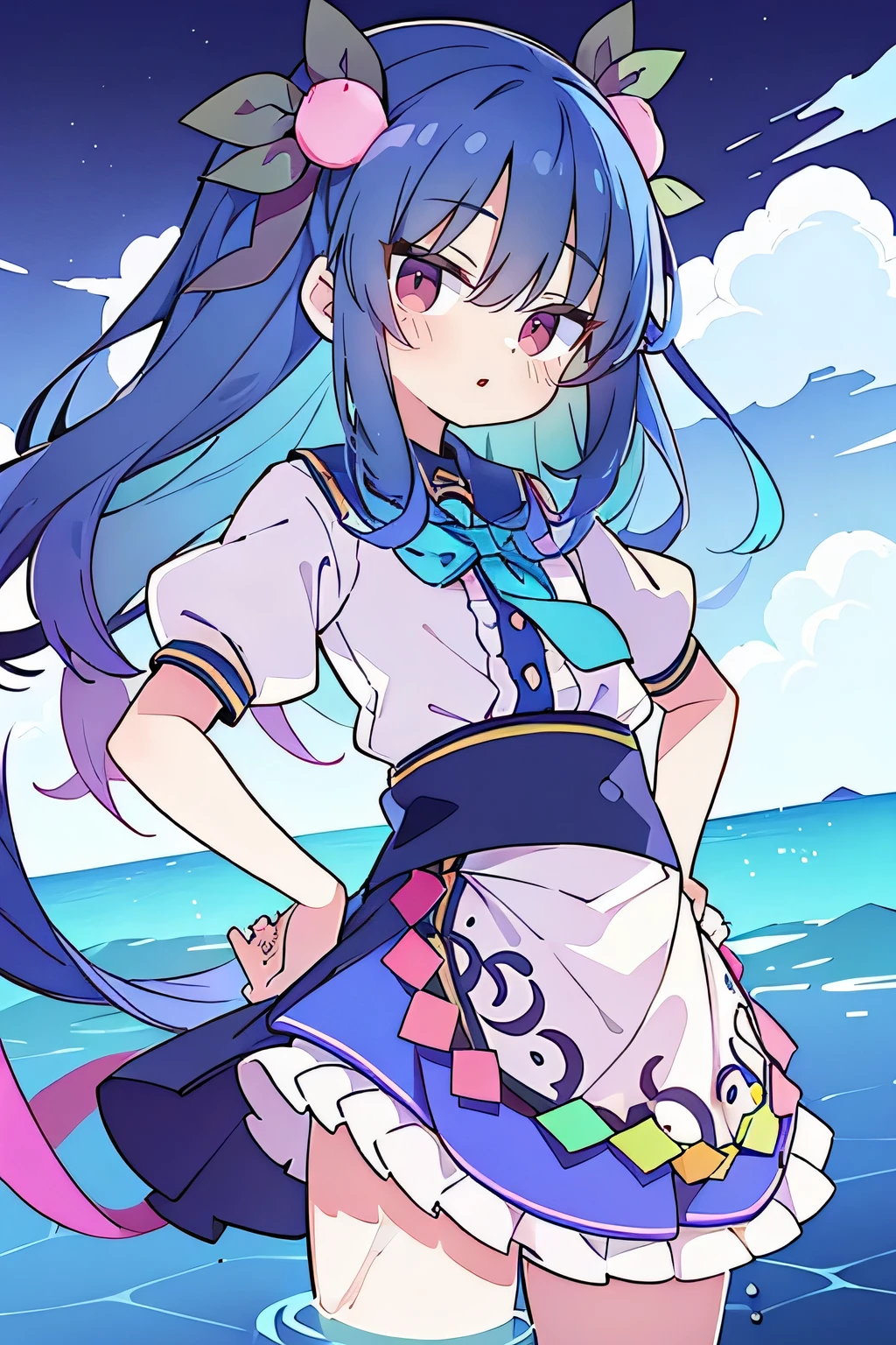 (masterpiece),best quality, expressive eyes, perfect face, 1girl,
Put your hands on your waist,fair, Gorgeous,Japanese cartoons,girl,lola,Hina Angel, blue hair, blue haired, floating clothes,Grab your waist, Grab your waist, hands on hips , hands on hips,flat chest,Lie in the pool,lake,Lie on the ground,