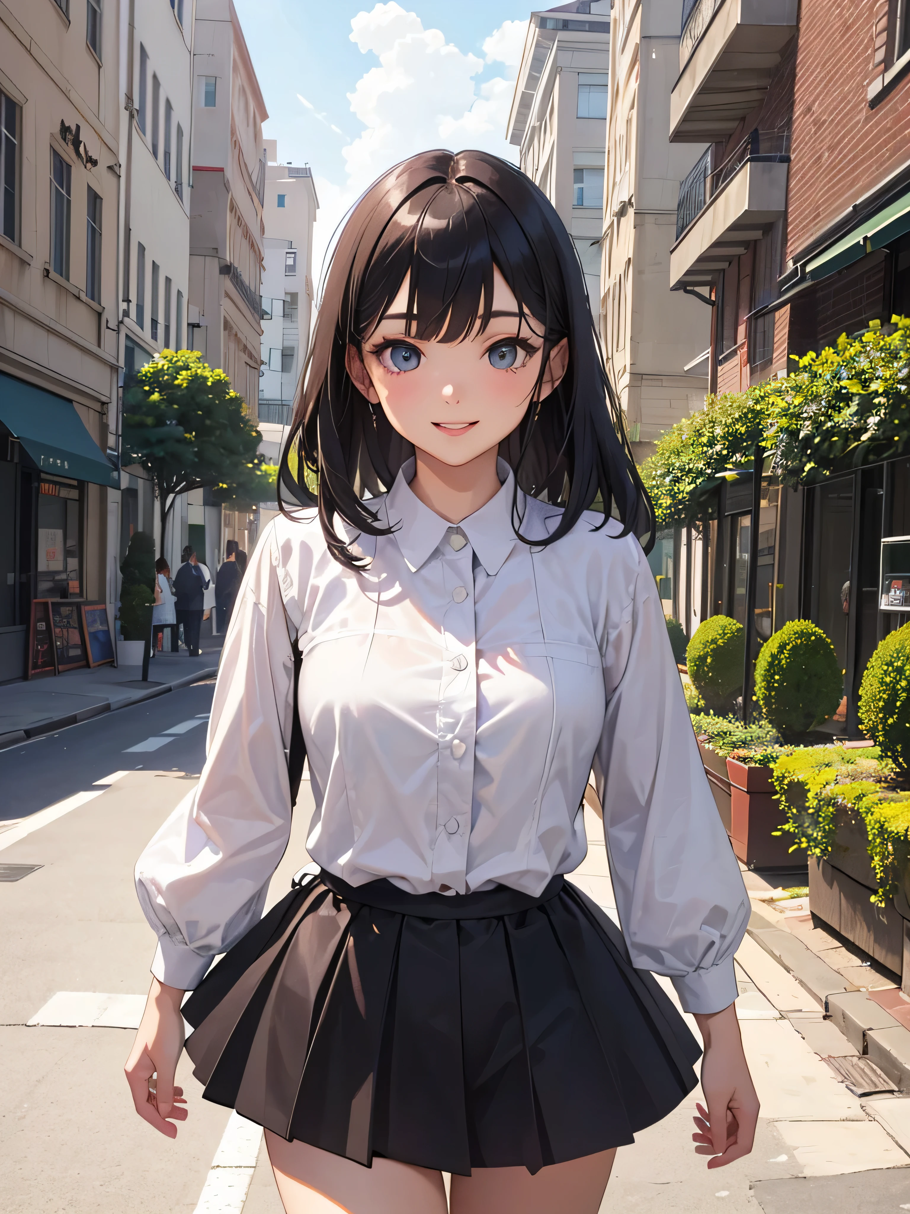table top, highest quality, figure, Super detailed, finely, High resolution, 8k wallpaper, Perfect dynamic composition figure, detailed and beautiful eyes, dress,medium hair, natural color lip, random sexy poses,smile,Aoyama Street Walk、20 year old girl