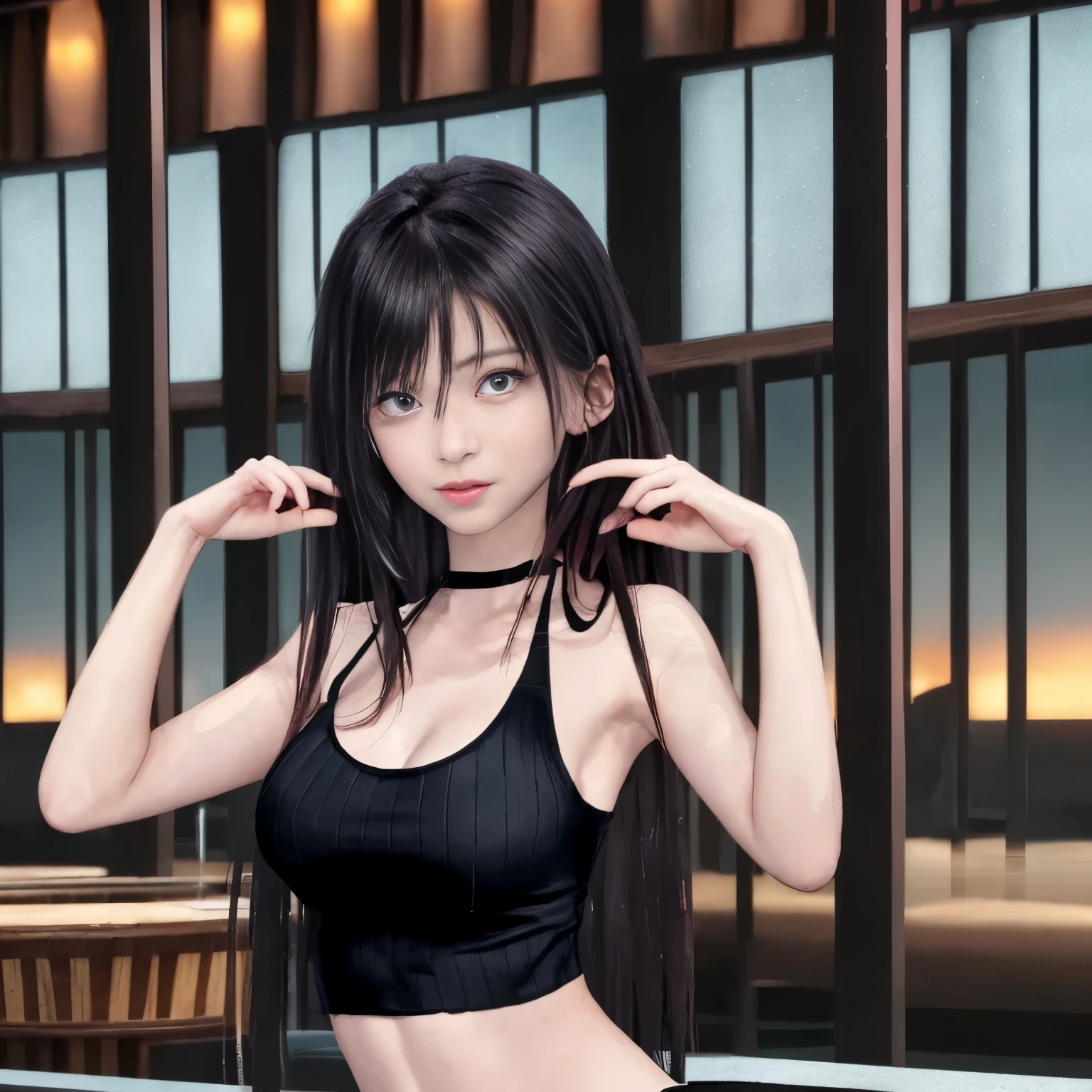 (masutepiece), (Best Quality),
 hyper detailed illustration，
beautiful artwork，1girl in，Solo，
korea high school girl，(cheerleader)，
(Loose sockini skirt，white leg warmers，
Big smile，Watch the dogs，Spring，light leaks，Leaning forward，From below，(Bokeh)，webtoon