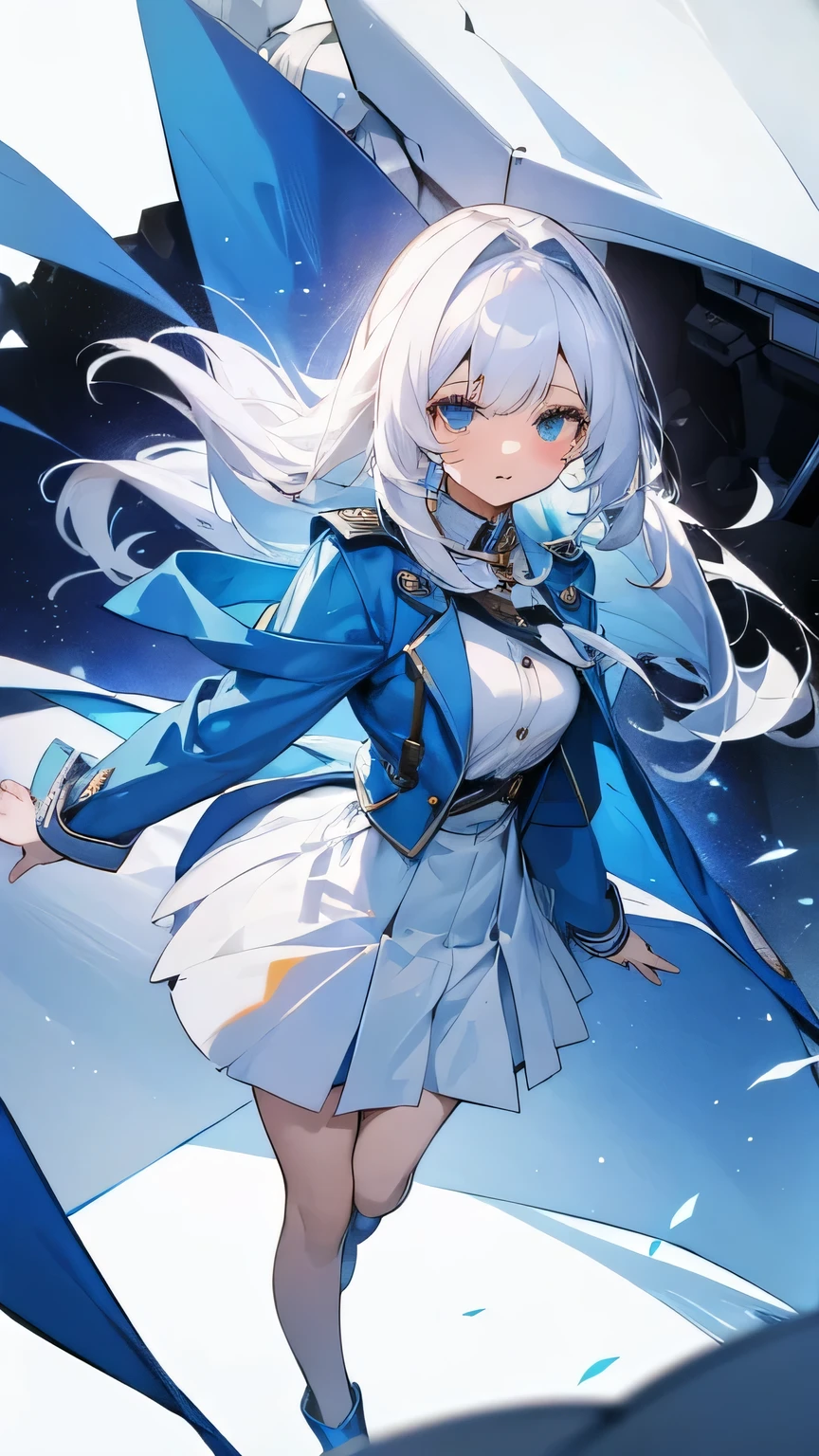 white hair,,girl,blue coat,white skirt,cute