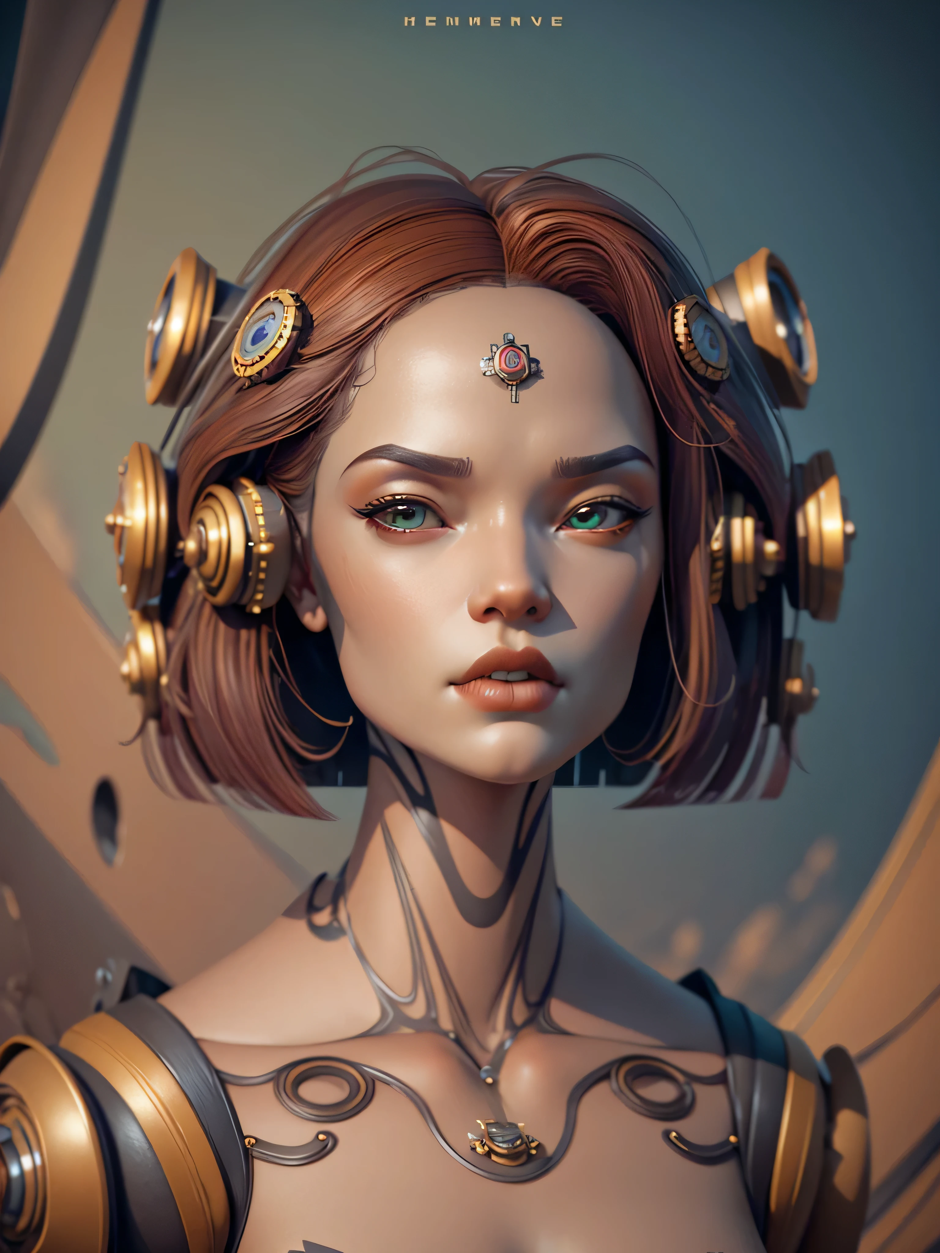 there is a robot with a large head, cyber steampunk 8 k 3 d, detailed humanoid, cinematic 3d render, art nouveau octane render, hyperdetailed fantasy character, portrait of a humanoid alien, portrait of female humanoid, small character. unreal engine 5, intricate 8 k render, 8 k cg render, 8k portrait render