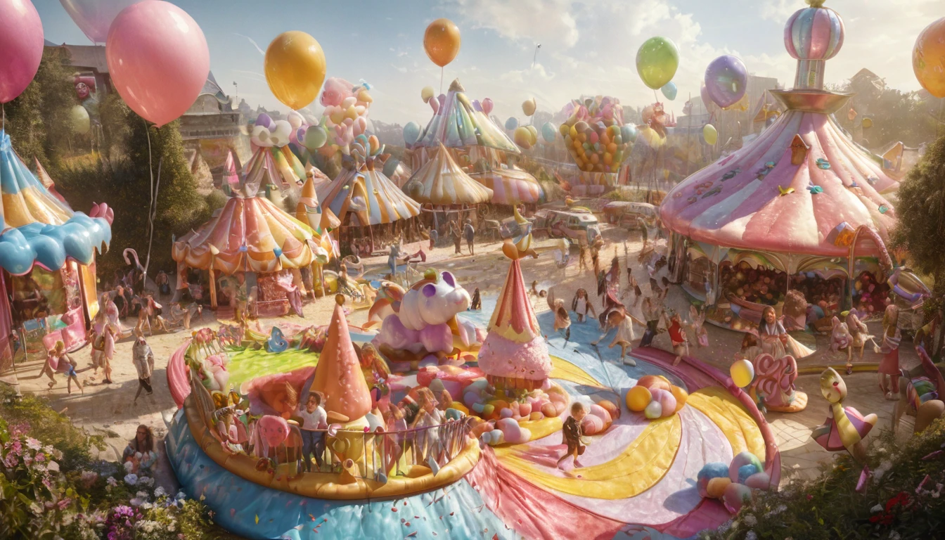 Children laughing and playing in a candy land with peanut brittle houses, gumdrop bushes, peppermint trees, and licorice animals. (best quality,4k,8k,highres,masterpiece:1.2), ultra-detailed, (realistic,photorealistic,photo-realistic:1.37), colorful, vivid, dream-like, whimsical, joyful, cheerful, playful, magical, sugary sweet, delightful scene, vibrant colors, sugar-coated, sugar rush, syrupy textures, candy-coated world, mouthwatering, sugary delight, sparkling candy, enchanting atmosphere, sweet aroma, enchanting, delightful, happy children, laughter, giggles, running, jumping, shouting, excitement, sparkling eyes, rosy cheeks, wide smiles, carefree, gleeful, high-energy, joyful playtime, endless fun, candy-filled paradise, sugary treats, lollipop flowers, chocolate rivers, cotton candy clouds, caramel paths, marshmallow clouds, sprinkles, confetti, colorful balloons, playful melodies, carnival atmosphere, chocolate-covered, candy cane lanes, gummy bear playground, icing-covered houses, sugary sculptures, tantalizing textures, childlike wonder, delightful surprises, magical moments, sugar-coated dreams, joyful memories, imaginative play, pure happiness.