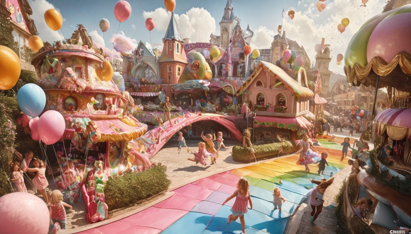 Children laughing and playing in a candy land with peanut brittle houses, gumdrop bushes, peppermint trees, and licorice animals. (best quality,4k,8k,highres,masterpiece:1.2), ultra-detailed, (realistic,photorealistic,photo-realistic:1.37), colorful, vivid, dream-like, whimsical, joyful, cheerful, playful, magical, sugary sweet, delightful scene, vibrant colors, sugar-coated, sugar rush, syrupy textures, candy-coated world, mouthwatering, sugary delight, sparkling candy, enchanting atmosphere, sweet aroma, enchanting, delightful, happy children, laughter, giggles, running, jumping, shouting, excitement, sparkling eyes, rosy cheeks, wide smiles, carefree, gleeful, high-energy, joyful playtime, endless fun, candy-filled paradise, sugary treats, lollipop flowers, chocolate rivers, cotton candy clouds, caramel paths, marshmallow clouds, sprinkles, confetti, colorful balloons, playful melodies, carnival atmosphere, chocolate-covered, candy cane lanes, gummy bear playground, icing-covered houses, sugary sculptures, tantalizing textures, childlike wonder, delightful surprises, magical moments, sugar-coated dreams, joyful memories, imaginative play, pure happiness.