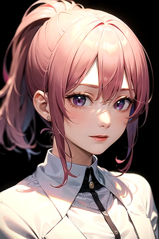 ((best quality)), ((masterpiece)), (detailed), perfect face, Pinkhair, ponytail, white suit shirt