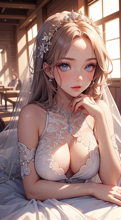 4 girls, harem, wedding dress, best quality, (8K), (4K),(masterpiece), (best quality), Very detailed, Game CG, Beautiful Body, Beautiful nose, Beautiful character design, perfect eyes, perfect face, (1 girl:1.2), (full_Body:1.3)