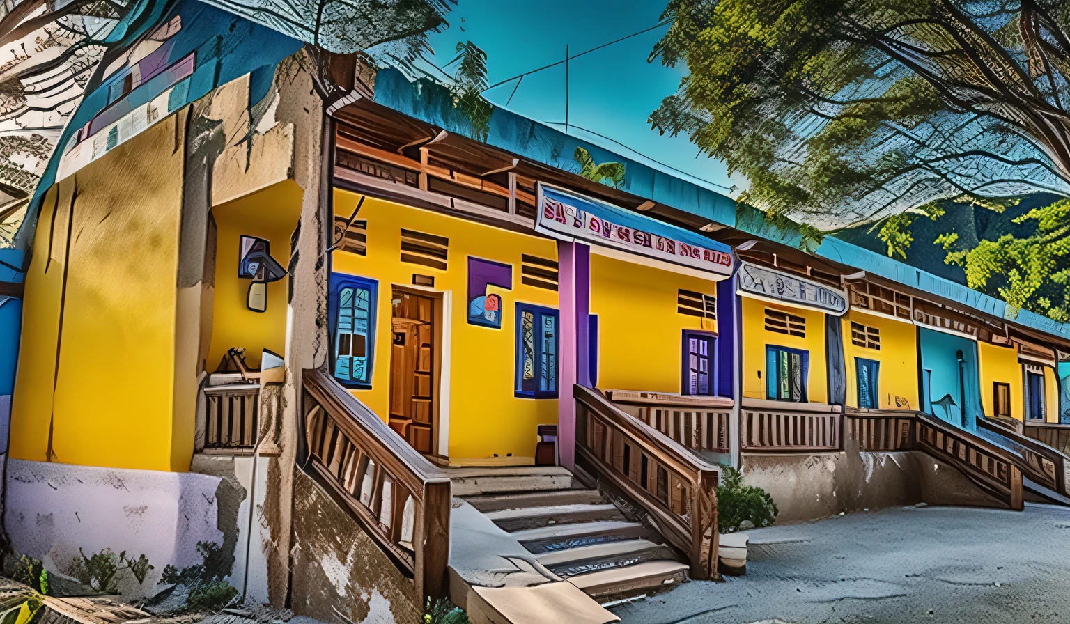 preschool, The walls are painted blue, with drawings for children, decorated with bright and attractive colors, adorned with pictures, and equipped with a variety of toys to stimulate children's curiosity and creativity. 
