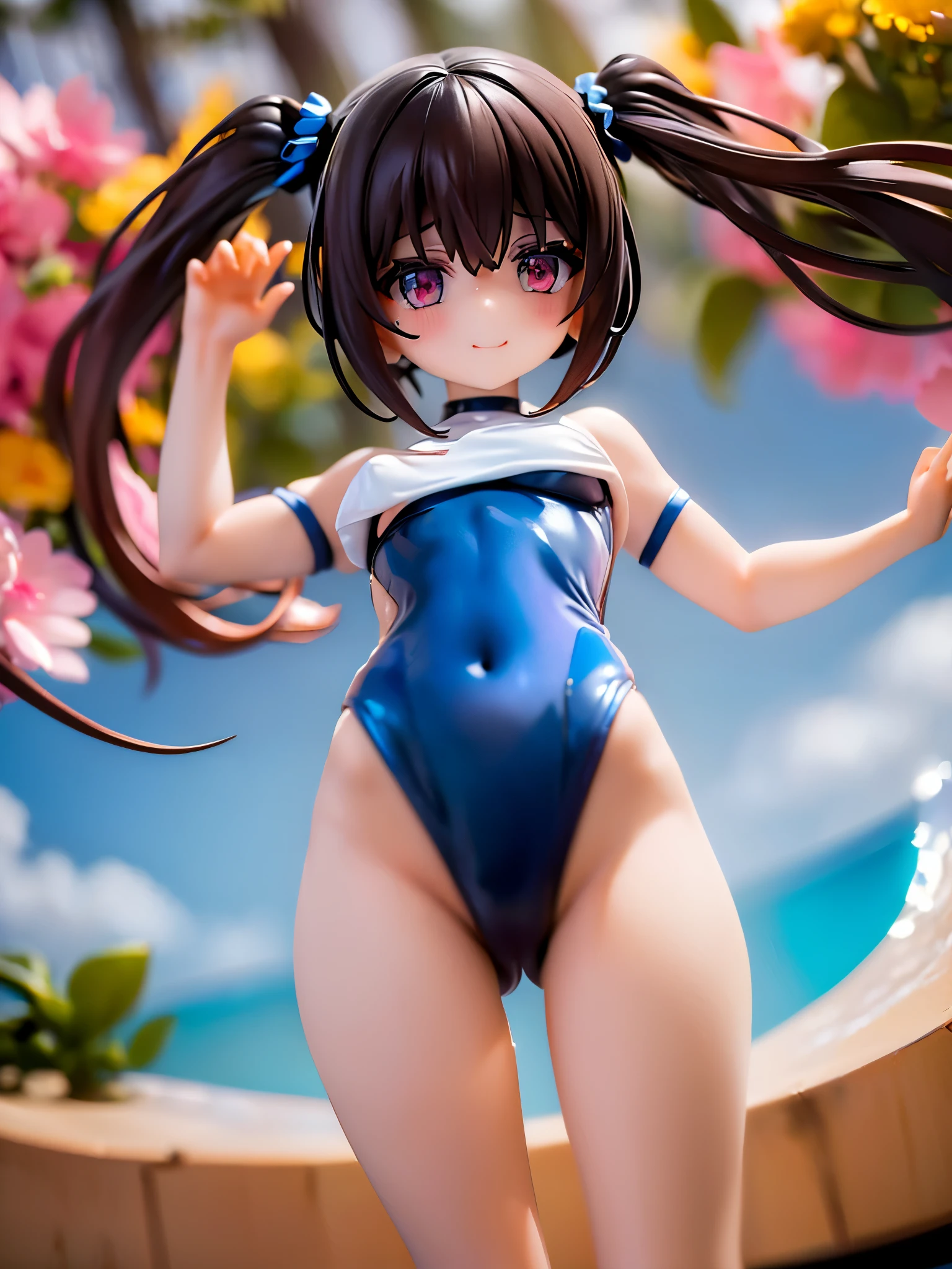 (super flat, flat shading, flat color:1.1)、(One Asian ish girl)、(cute:1.2)、very beautiful 14 rl cartoon、wonderful smile、cheeks are red、(high detail skin: 1.2)、Photorealistic anime girl rendering、Realistic anime 3d style、cuteボブカット、beautiful brown hair、intense black eyes、strong eye highlights、(detailed、Medium chest)、perfect anatomy、hair is dirty、old style sportswear、((Leotards that are see-through with sweat))、((Wet state))、from below、((from the front))、showing off white leotard、rhythmic gymnastics uniform、Small area sportswear、Angle from feet、from belowの角度、((from below見上げるアングル、showing off crotch))、studio with mirror、volume lighting、soft light、bright、neon、Bright colors、watercolor painting、PVC