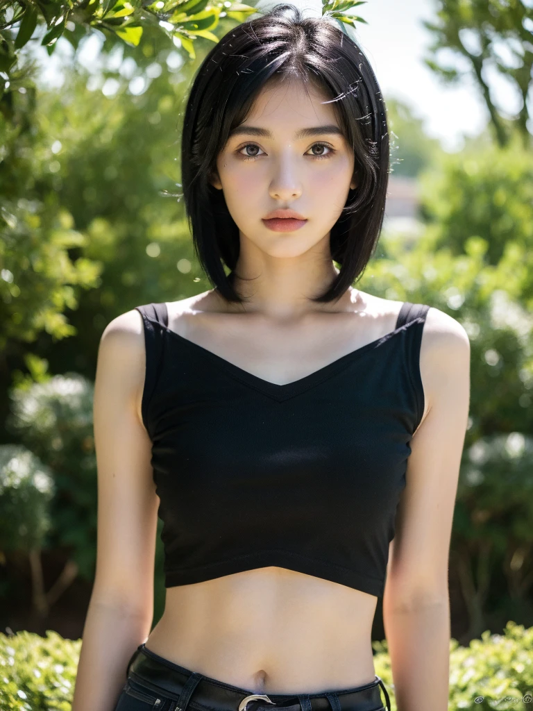 ( masterpiece, top quality, best quality,8k, girl,ultra detailed,raw photo:1.5),(photorealistic:1.4), (bob cut, black hair:1.5), (cinematic lighting), PerfectNwsjMajic, , Surrealism, UHD, ccurate, Super detail, textured skin, High detail, Best quality, dynamic angle, (high nose,White skin),[Beautiful eyes],[flat chest:large breasts:0.5],(1girl),(good anatomy:0.5)),(outside:1.5), shirt