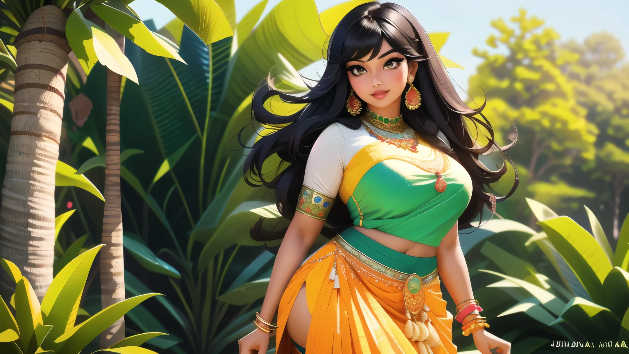 4k, beautiful, pretty face, , young, 20s, (masterpiece:1.2), (best quality:1.2), (tiny waist:1.3), wide hips, necklace, perfect eyes, White eyes, white pupils, perfect face, perfect lighting, (shy:1.2), introvert, looking away, blush, (1girl) , black hair, violet outfit, (straight hair), wide mouth, thick lips,  india, Hinduism, indian clothes, a close up portrait photo of beautiful Ayesha Takia , Ayesha Takia , black  hair, violet and white dress, orange clothes, white clothes, green clothes, indian flag dress, a woman in a sari posing for a picture in a park, sexy movie photo, sexy girl with dark complexion, indian super model, indian goddess, provocative indian, sexy girl, her belly button is exposed, she has a jiggly fat round belly, very attractive and beautiful, desi, curvaceous. detailed expression, tummy, curves!!, seductive lady
