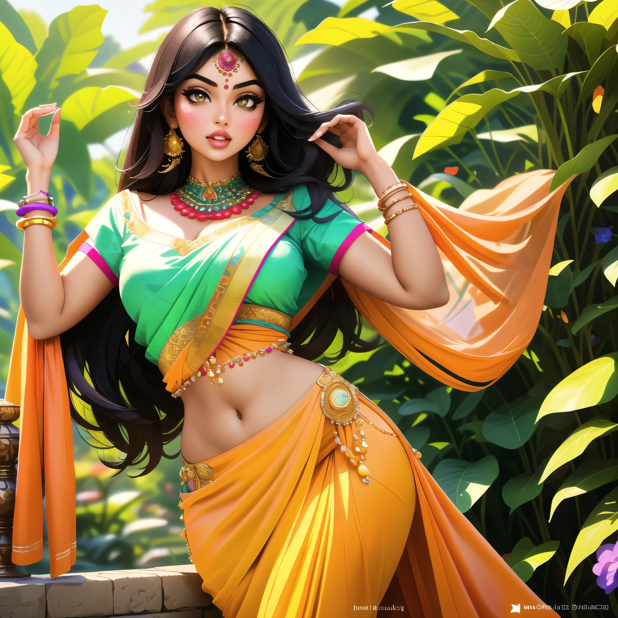 4k, beautiful, pretty face, , young, 20s, (masterpiece:1.2), (best quality:1.2), (tiny waist:1.3), wide hips, necklace, perfect eyes, White eyes, white pupils, perfect face, perfect lighting, (shy:1.2), introvert, looking away, blush, (1girl) , black hair, violet outfit, (straight hair), wide mouth, thick lips, india, Hinduism, indian clothes, a close up portrait photo of beautiful Ayesha Takia , Ayesha Takia , black hair, violet and white dress, orange clothes, white clothes, green clothes, indian flag dress, a woman in a sari posing for a picture in a park, sexy movie photo, sexy girl with dark complexion, indian super model, indian goddess, provocative indian, sexy girl, her belly button is exposed, she has a jiggly fat round belly, very attractive and beautiful, desi, curvaceous. detailed expression, tummy, curves!!, seductive lady